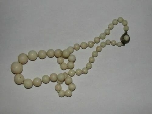 Graduated Angel Skin Coral Bead Necklace 800 Silver - 3