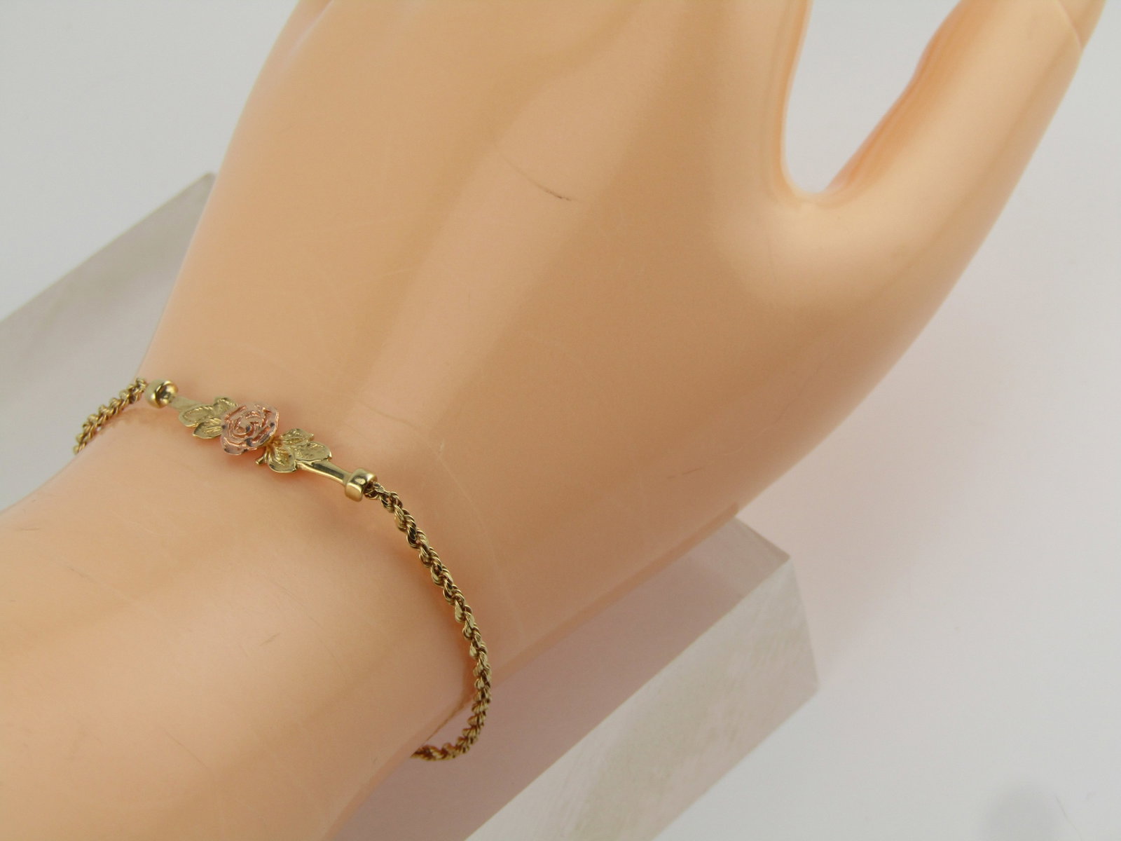 Vintage 14kt Two Tone Rose Bracelet, 7", 1980's-1990's, Signed - 6