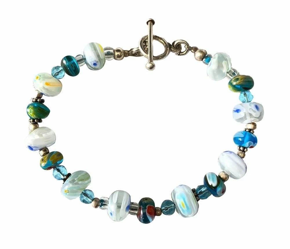 Pre Owned Sterling Bracelet With Blue Glass Crystal Beads - 3