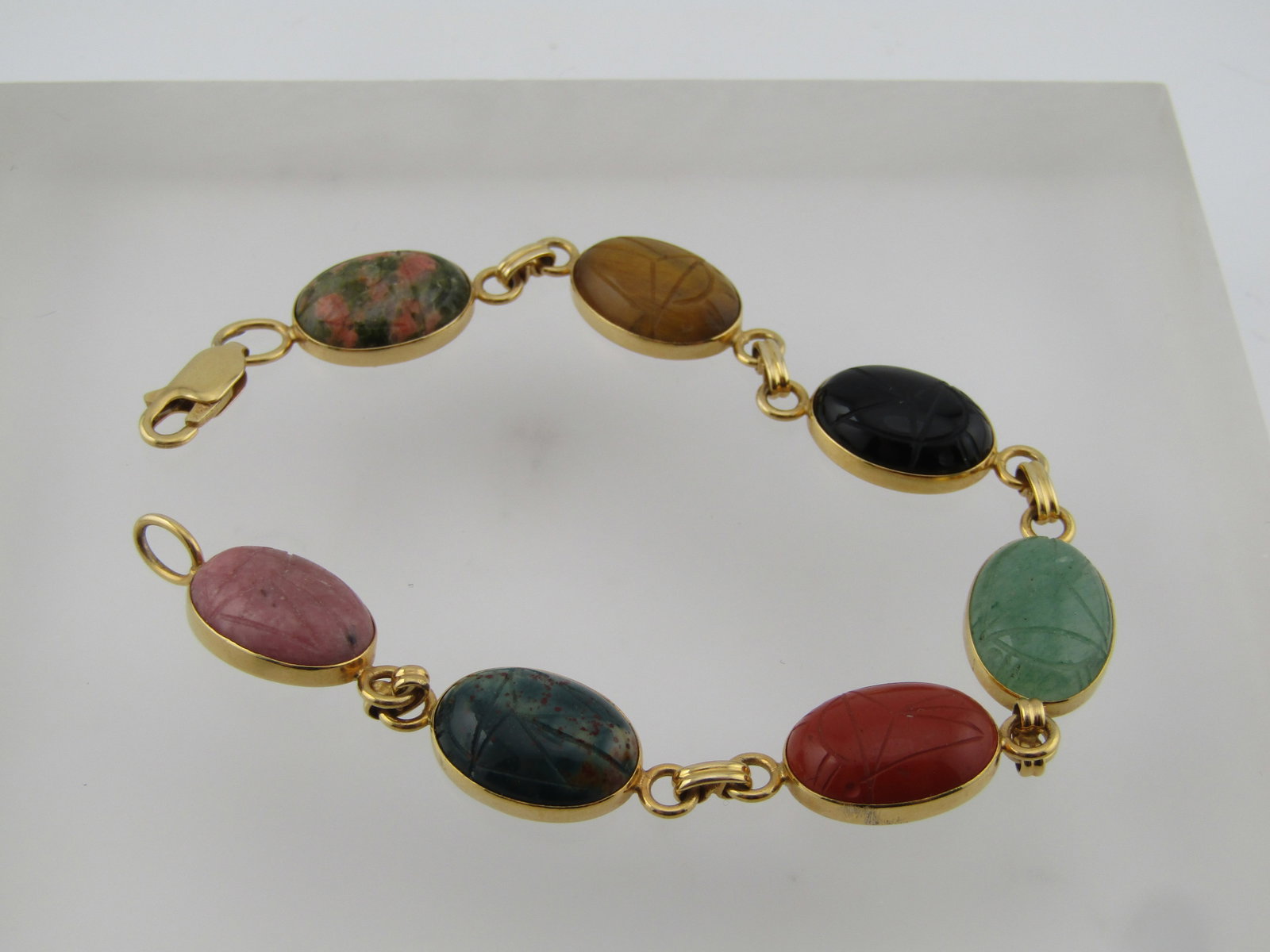 Vintage Van Dell 14kt Scarab Bracelet, 7.25", Egyptian Revival, 1980's - 2