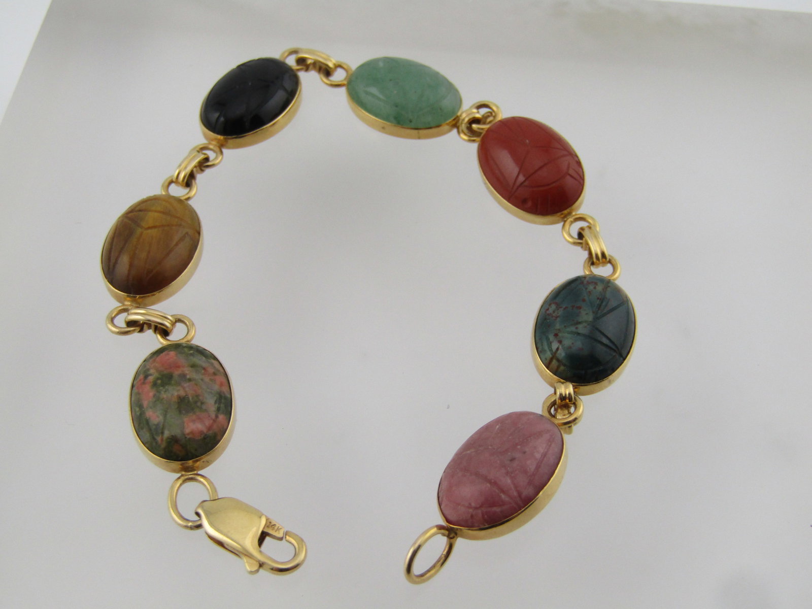 Vintage Van Dell 14kt Scarab Bracelet, 7.25", Egyptian Revival, 1980's - 3