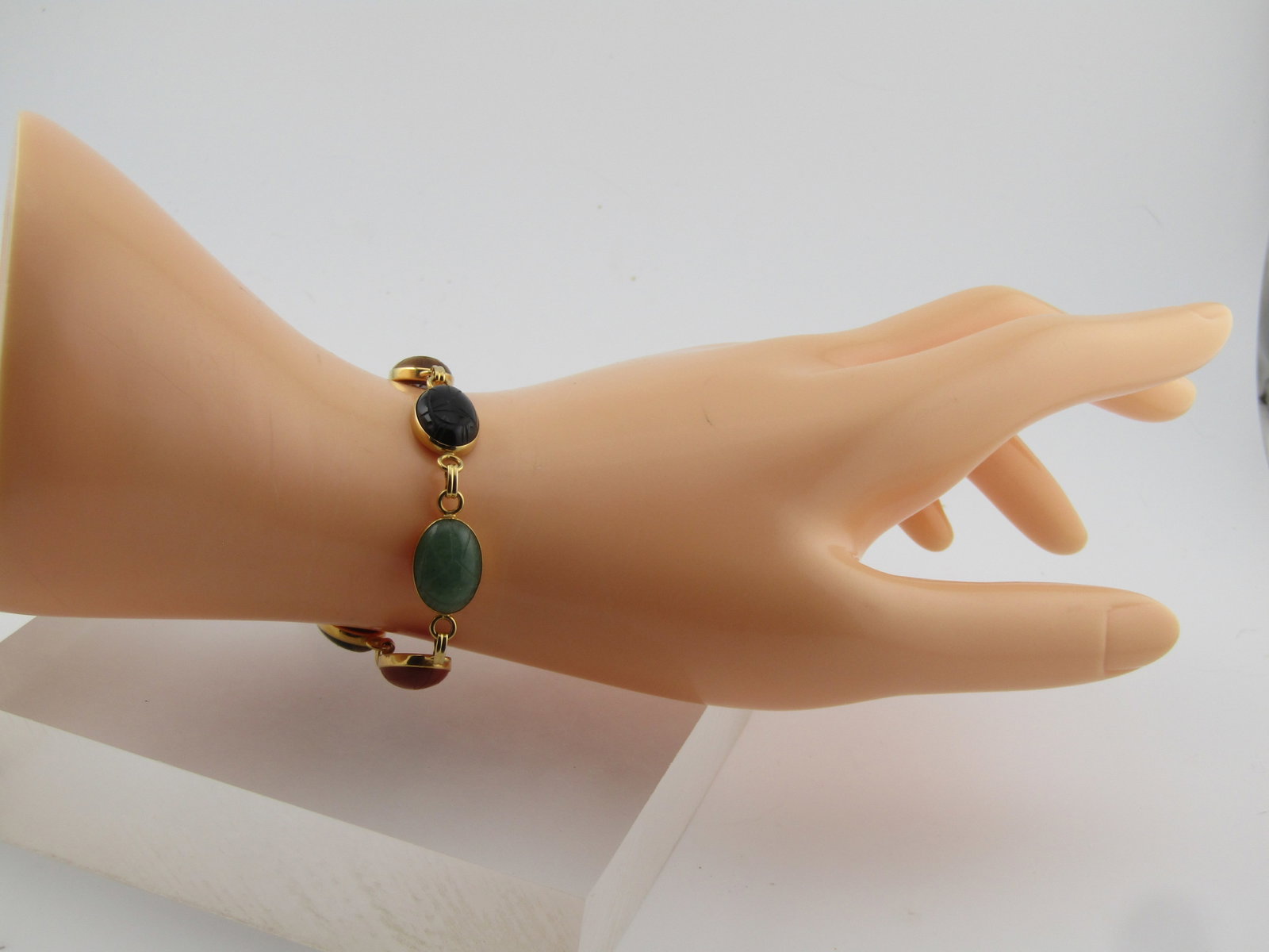 Vintage Van Dell 14kt Scarab Bracelet, 7.25", Egyptian Revival, 1980's - 6
