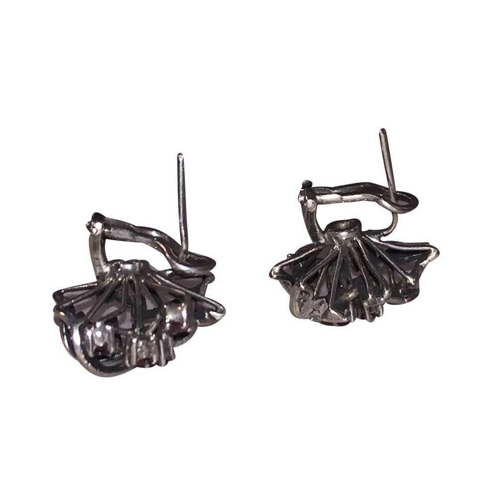 Art Deco Mexican Palladium Sterling Ruby and Diamond Earrings and Ring Set - 6
