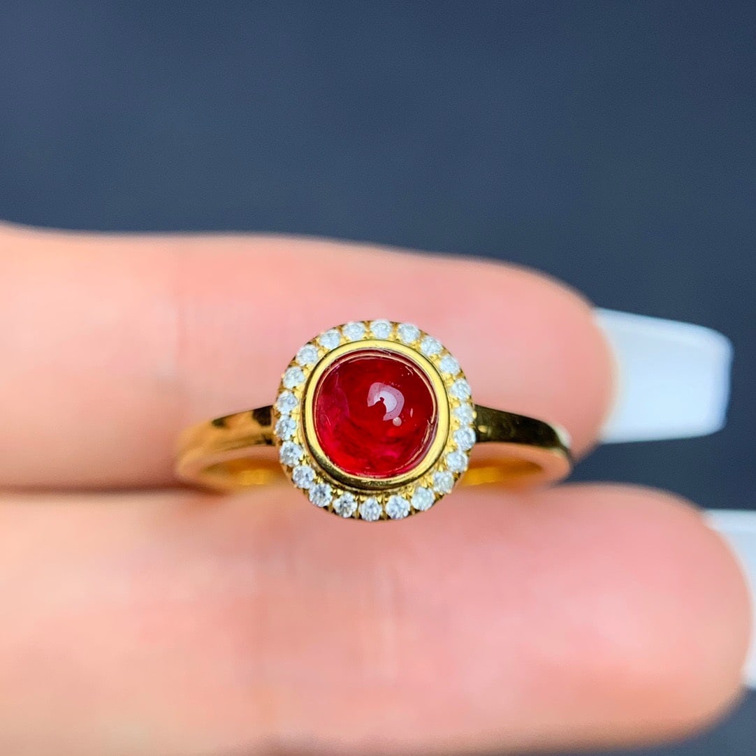 14K GOLD 1.2 CT VIVID RED NATURAL SPINEL and DIAMOND RING - 2
