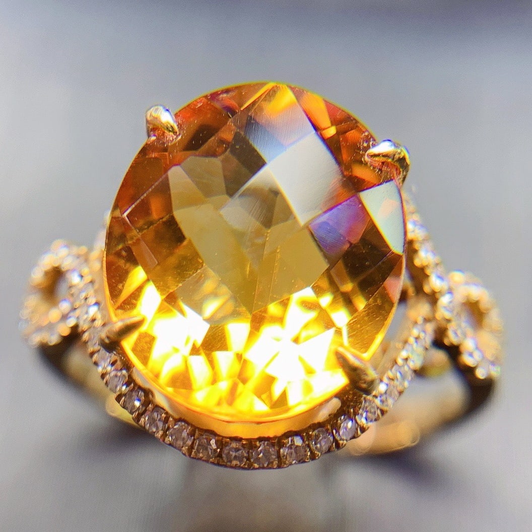 14K GOLD 6.2 CT NATURAL CITRINE and DIAMOND RING - 5