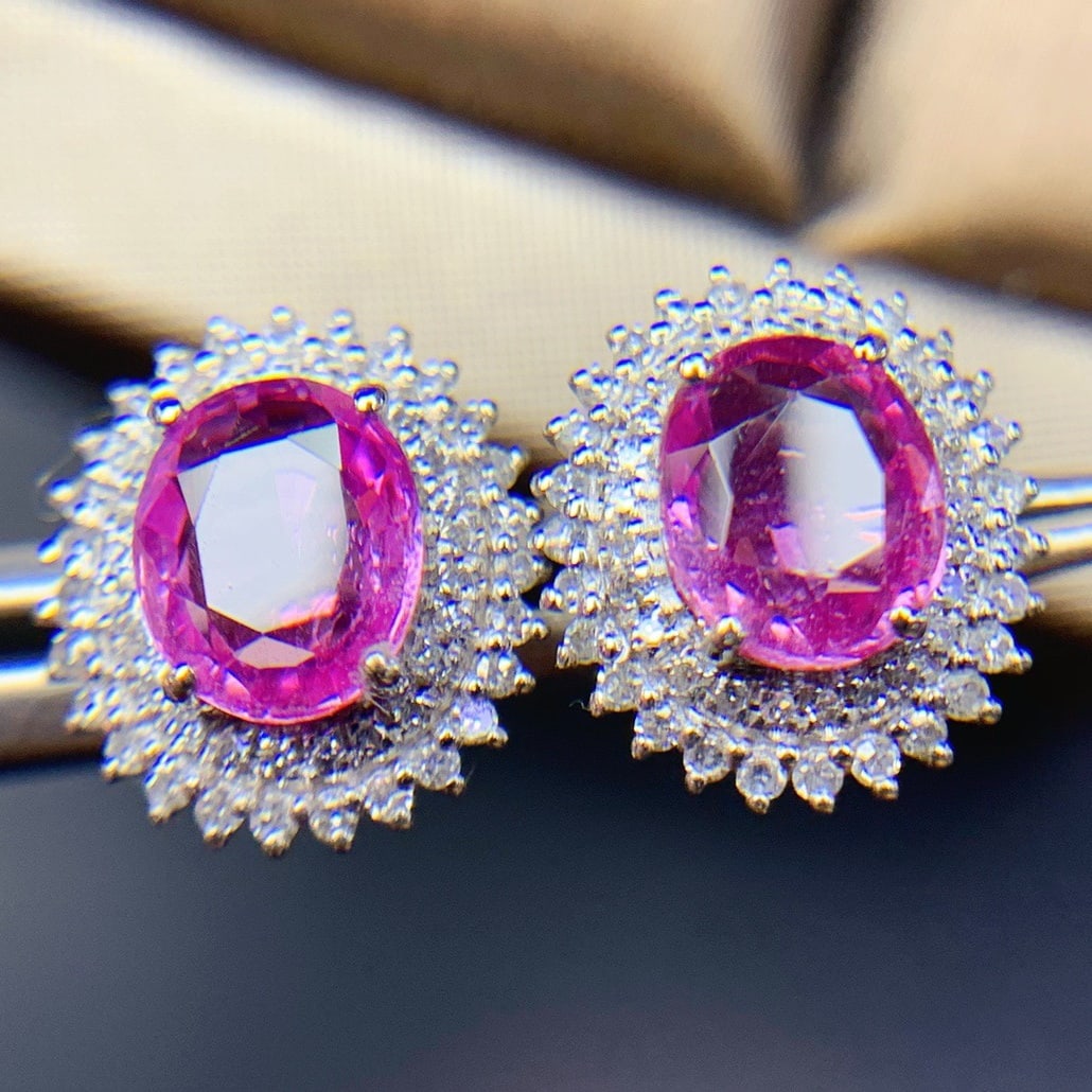 14K GOLD 3.4 CT NATURAL PADPARADSCHA SAPPHIRE and DIAMOND EARRINGS - 2