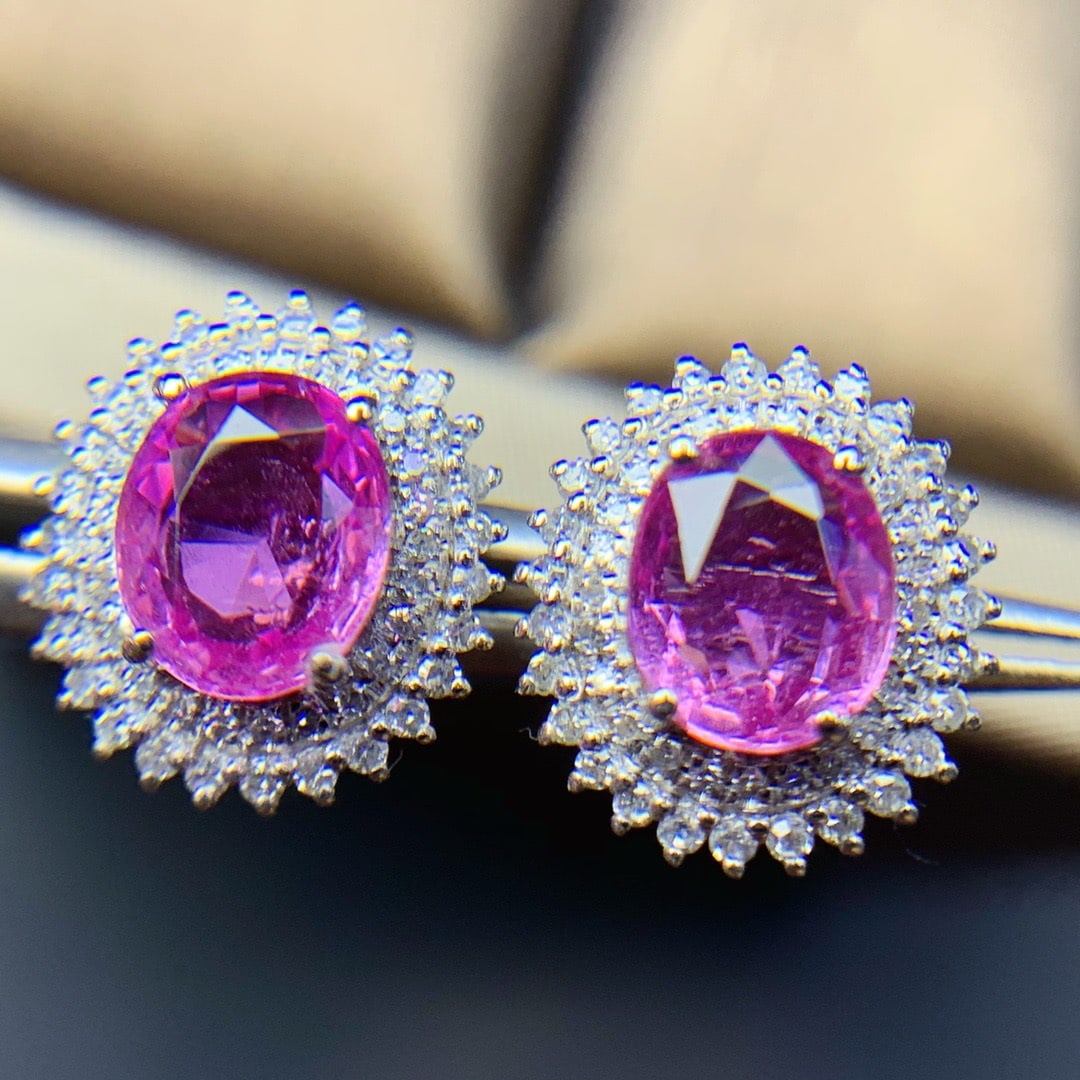 14K GOLD 3.4 CT NATURAL PADPARADSCHA SAPPHIRE and DIAMOND EARRINGS - 4