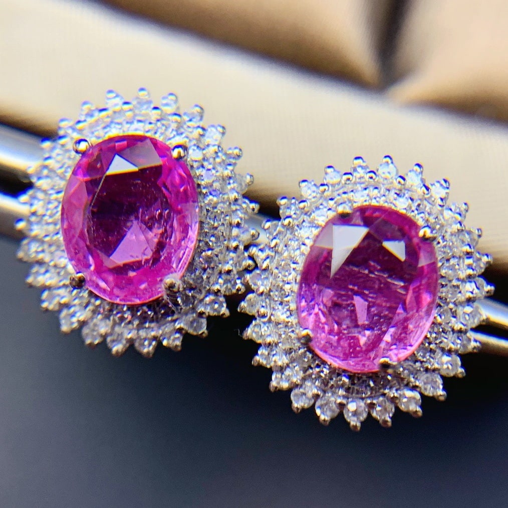 14K GOLD 3.4 CT NATURAL PADPARADSCHA SAPPHIRE and DIAMOND EARRINGS - 5