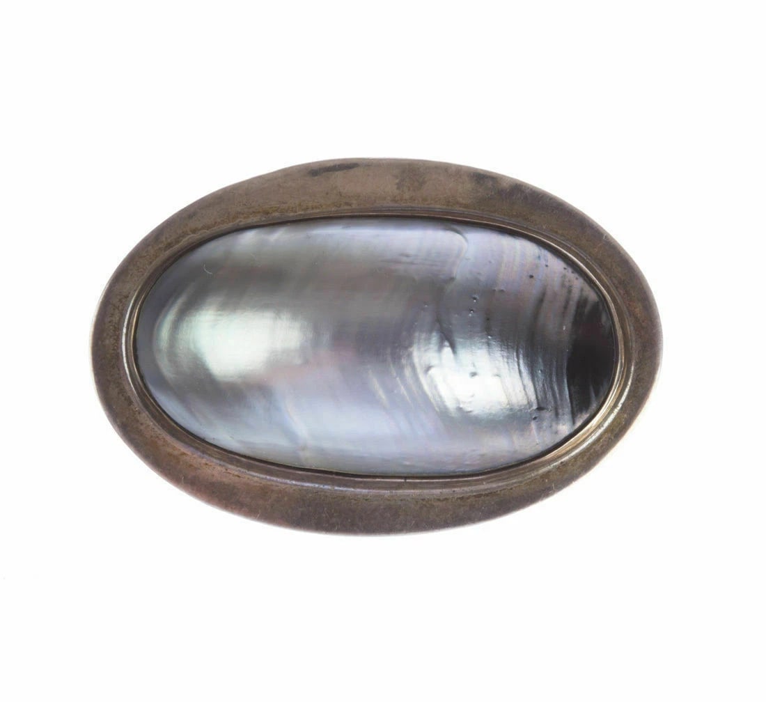 Vintage Sterling Silver Grey Mabe Pearl Pin Brooch - 2