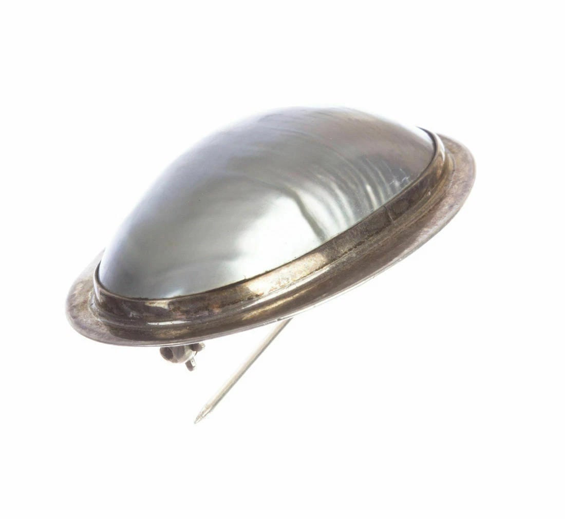 Vintage Sterling Silver Grey Mabe Pearl Pin Brooch - 3