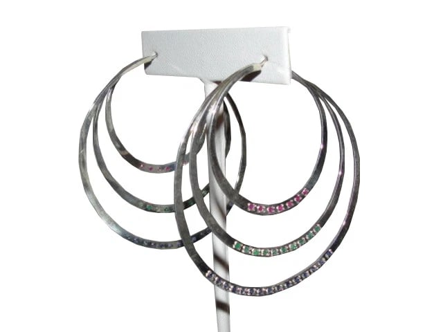 Alberto Juan Sterling Ruby Sapphire and Emerald Hoop Earrings - 2