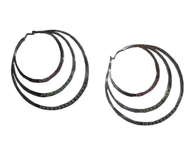 Alberto Juan Sterling Ruby Sapphire and Emerald Hoop Earrings - 3