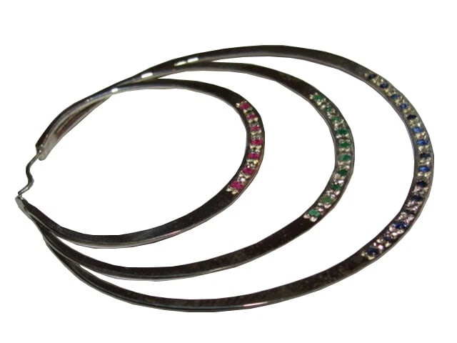 Alberto Juan Sterling Ruby Sapphire and Emerald Hoop Earrings - 4