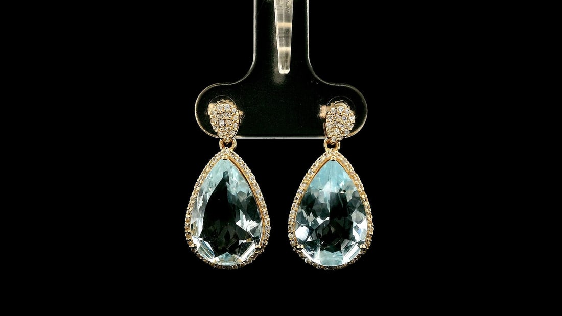 8.07 Ct Pear Aquamarine 9K Gold Earrings - 4