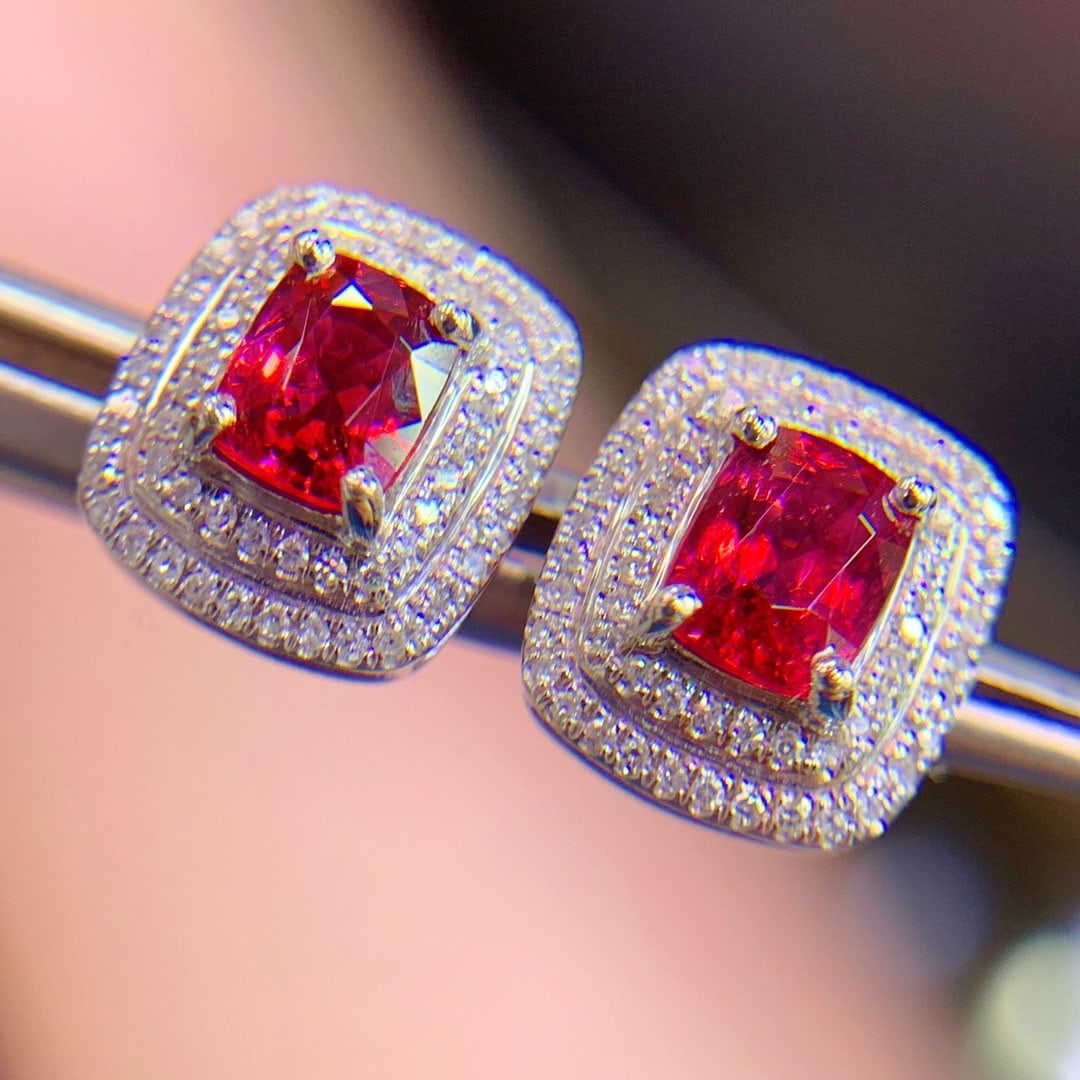 14K GOLD 1.3 CT NATURAL SPINEL and DIAMOND EARRINGS - 2