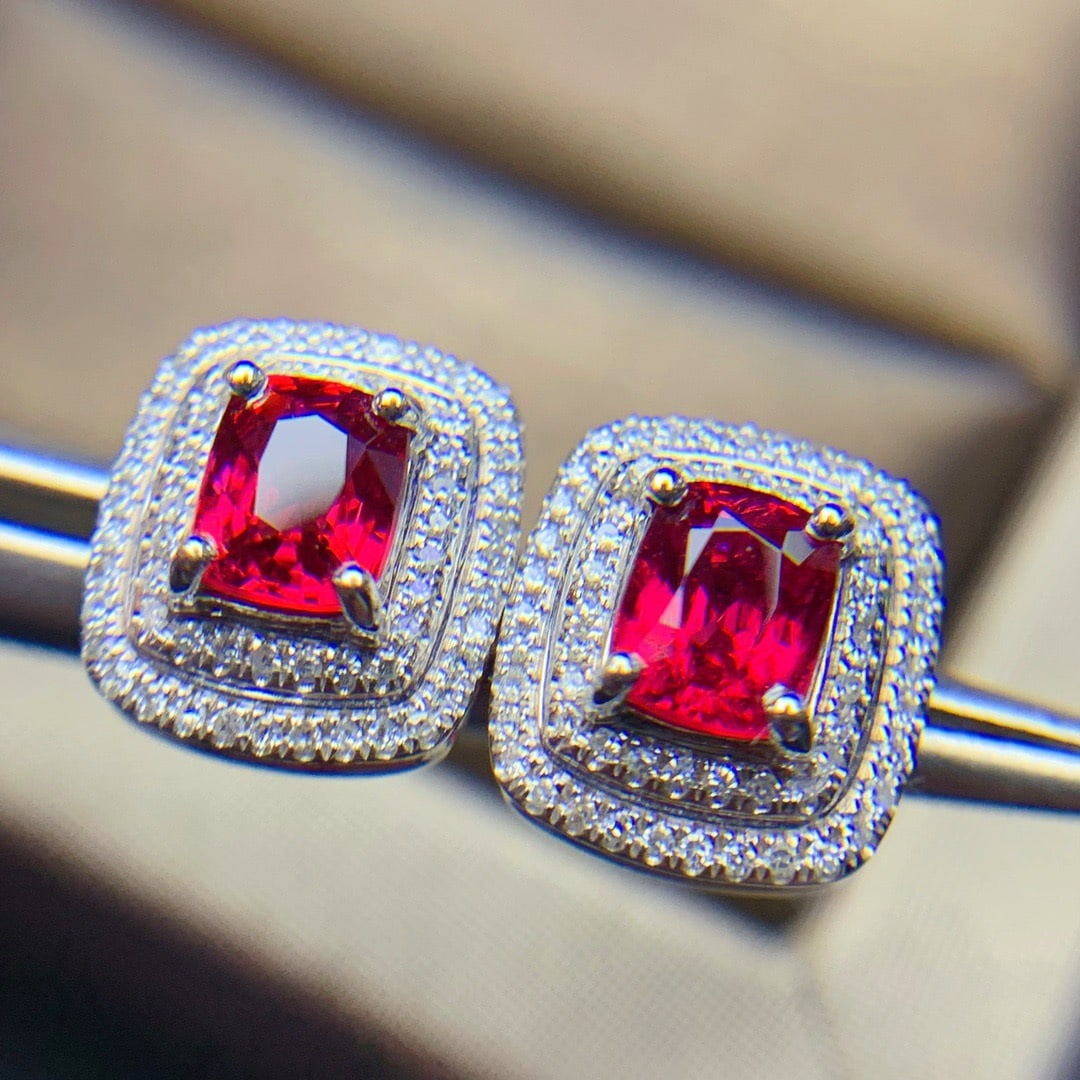 14K GOLD 1.3 CT NATURAL SPINEL and DIAMOND EARRINGS - 3