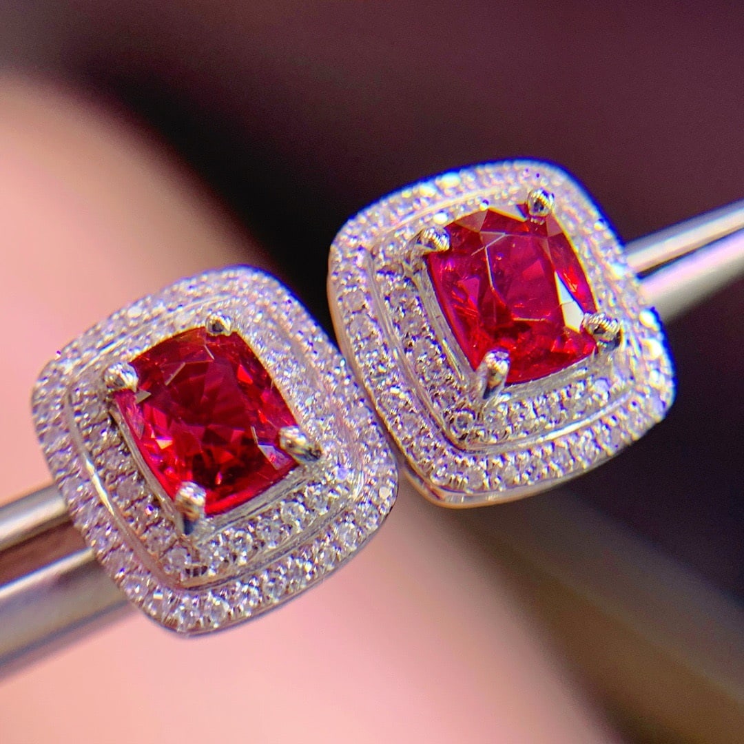 14K GOLD 1.3 CT NATURAL SPINEL and DIAMOND EARRINGS - 7