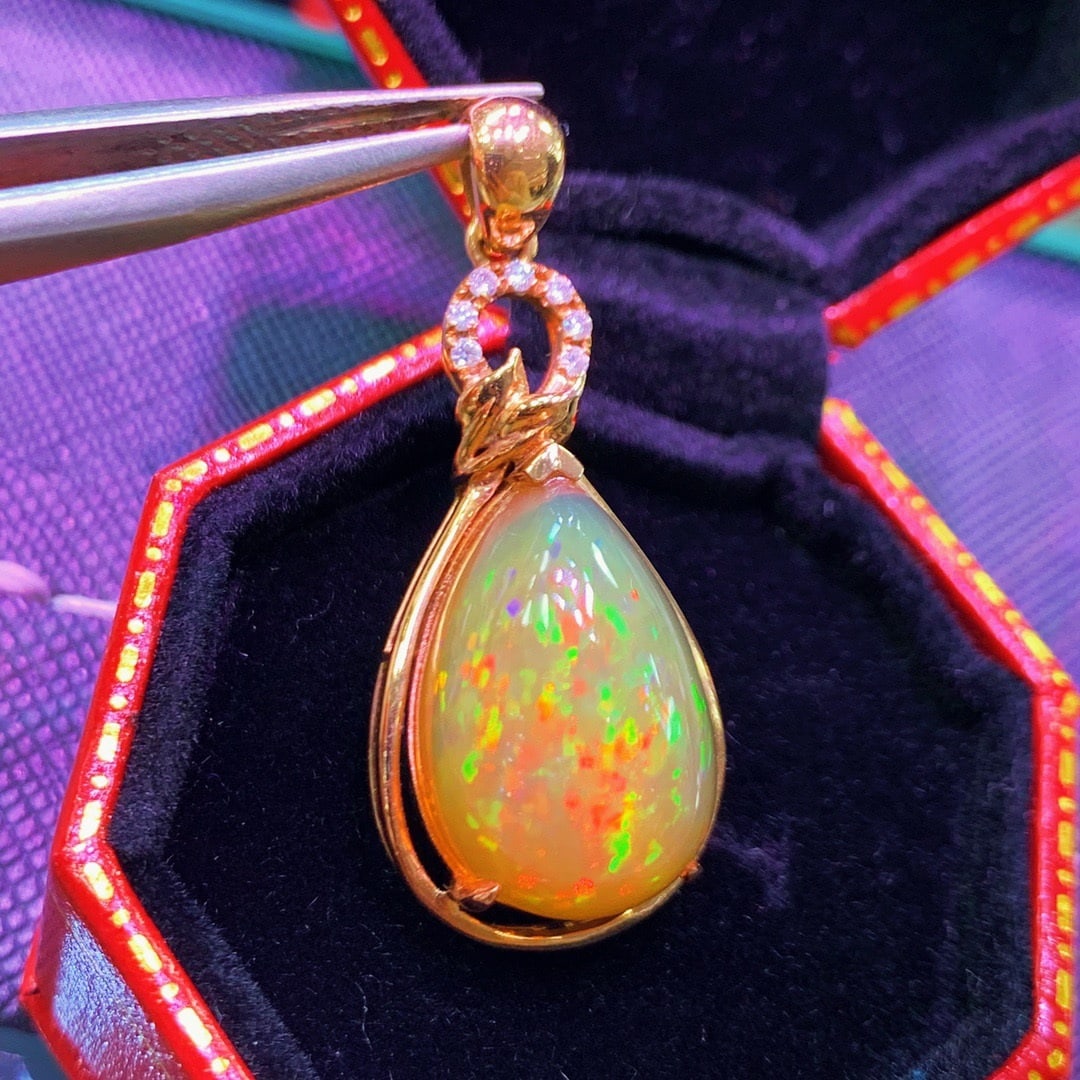 14K GOLD 11.5 CT NATURAL OPAL and DIAMOND PENDANT - 2