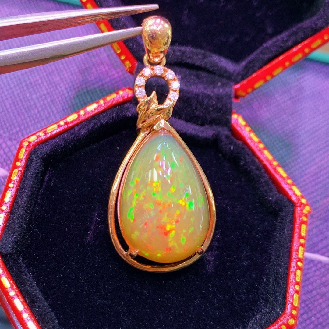 14K GOLD 11.5 CT NATURAL OPAL and DIAMOND PENDANT - 3