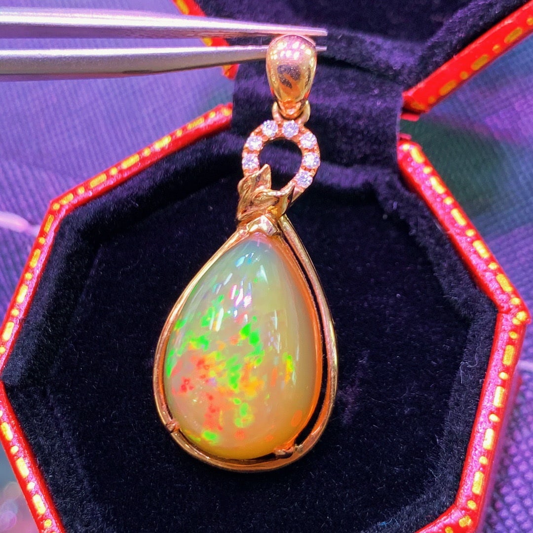 14K GOLD 11.5 CT NATURAL OPAL and DIAMOND PENDANT - 5