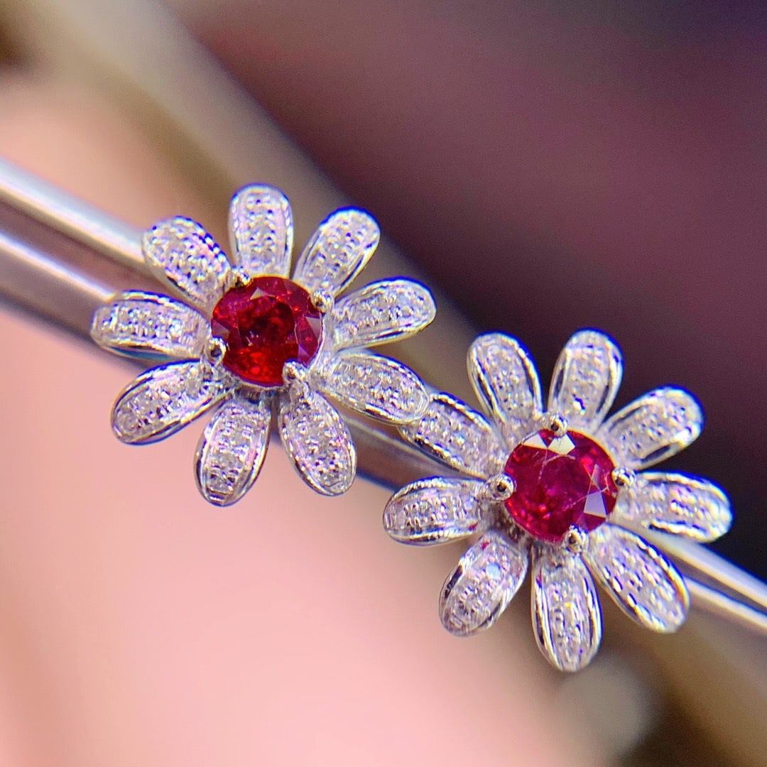 14K GOLD 0.95 CT VIVID RED NATURAL RUBY and DIAMOND EARRINGS - 4