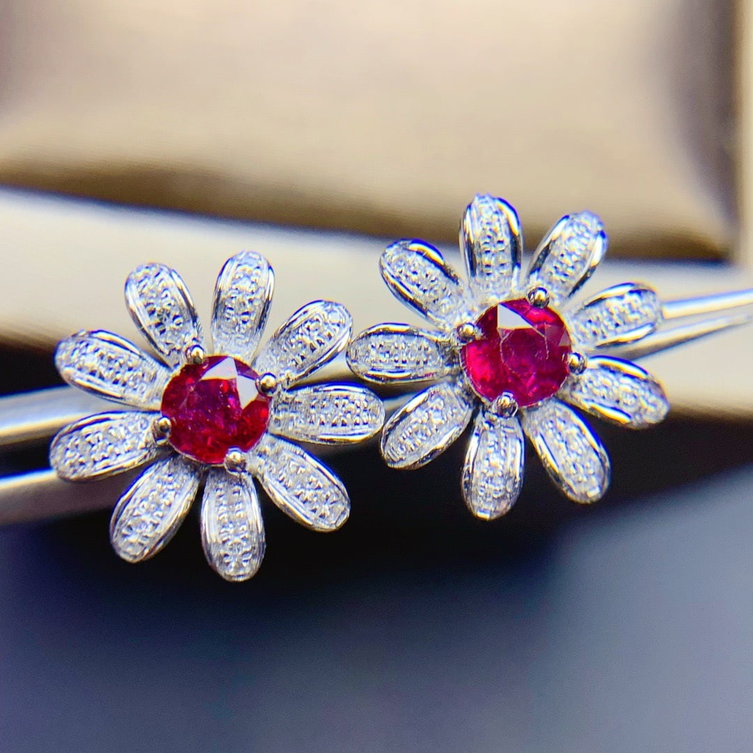 14K GOLD 0.95 CT VIVID RED NATURAL RUBY and DIAMOND EARRINGS - 5