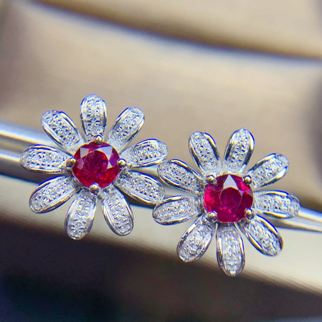 14K GOLD 0.95 CT VIVID RED NATURAL RUBY and DIAMOND EARRINGS - 6
