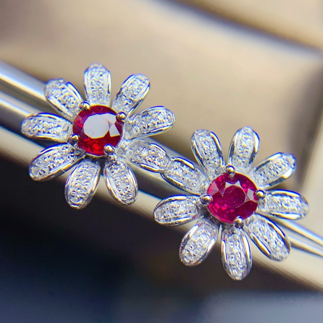 14K GOLD 0.95 CT VIVID RED NATURAL RUBY and DIAMOND EARRINGS - 8