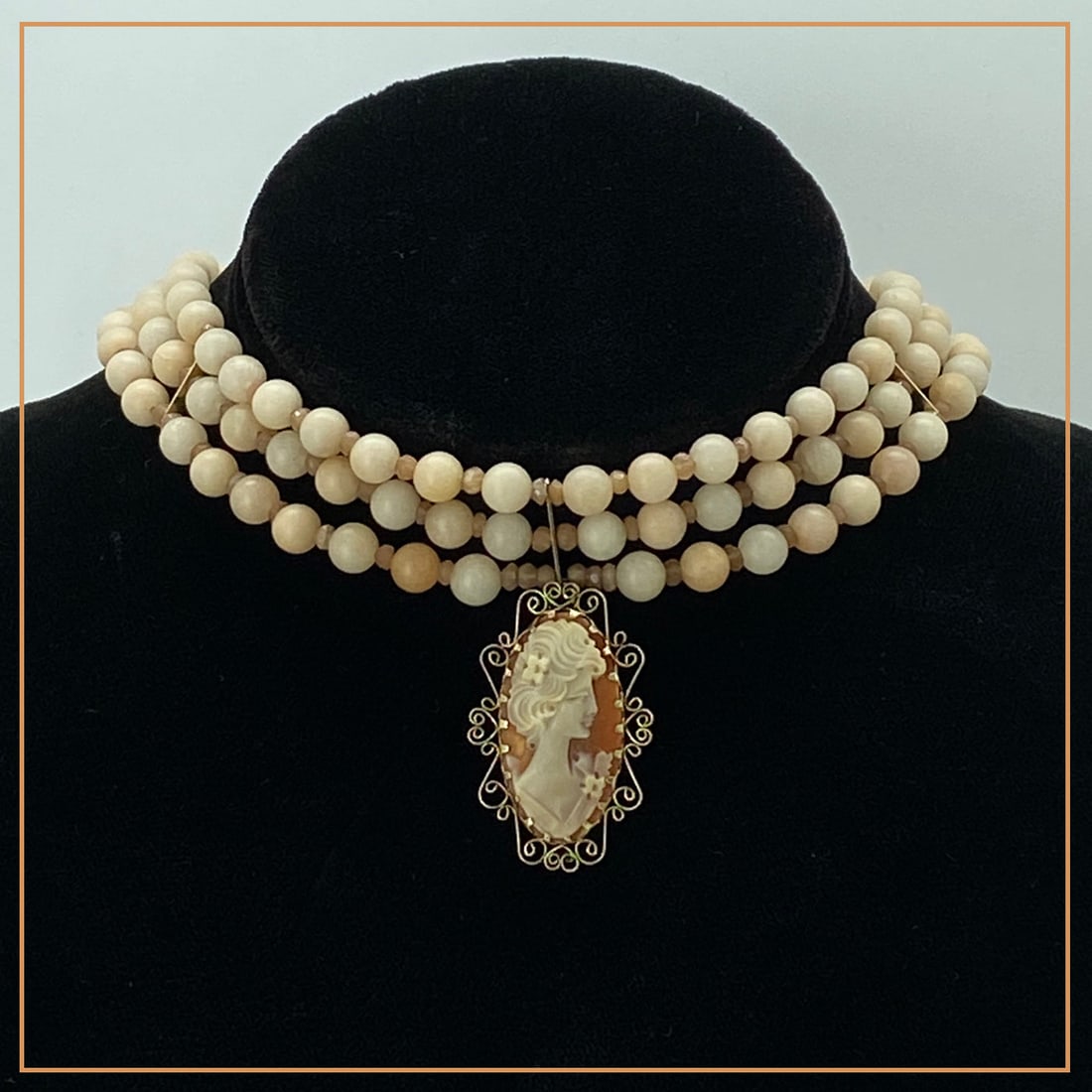14K Gold Filled Choker with Vintage Cameo Pendant - 3