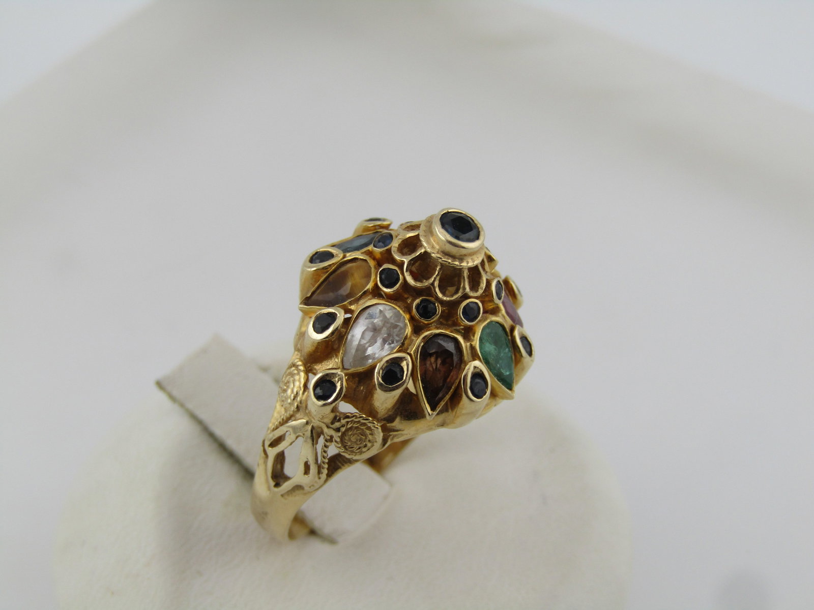 Vintage 14kt Princess Gemstone Domed Ring, Sz. 8, 1940's-1960's - 2