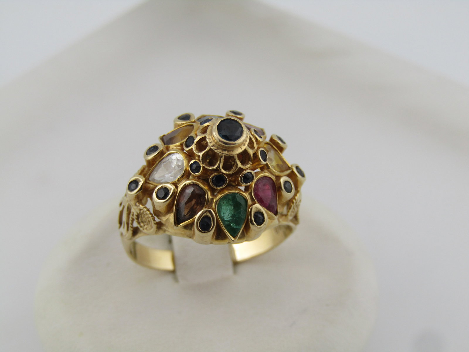 Vintage 14kt Princess Gemstone Domed Ring, Sz. 8, 1940's-1960's - 4