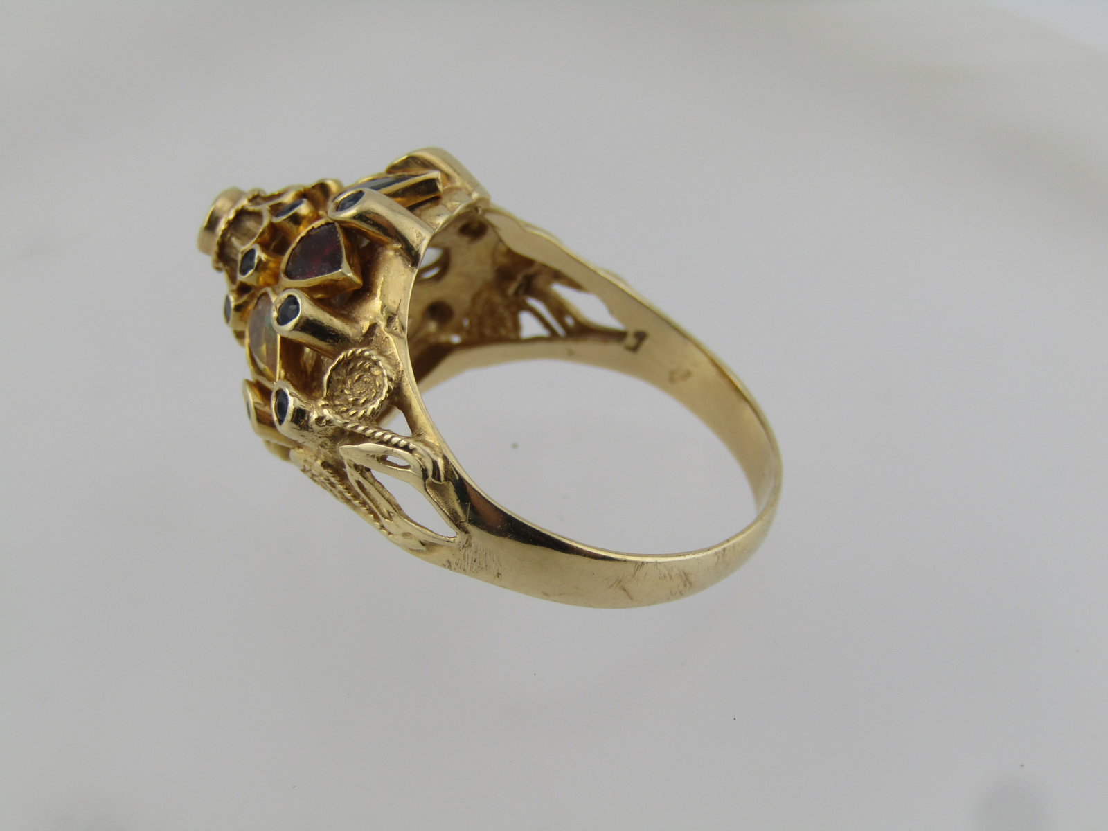 Vintage 14kt Princess Gemstone Domed Ring, Sz. 8, 1940's-1960's - 5