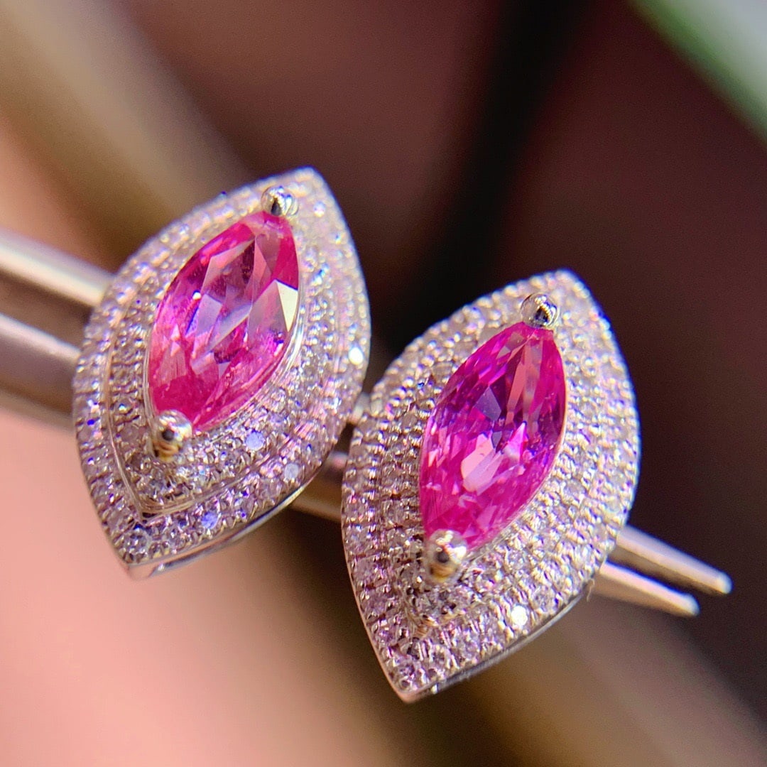14K GOLD 1.35 CT NATURAL SAPPHIRE and DIAMOND EARRINGS - 2