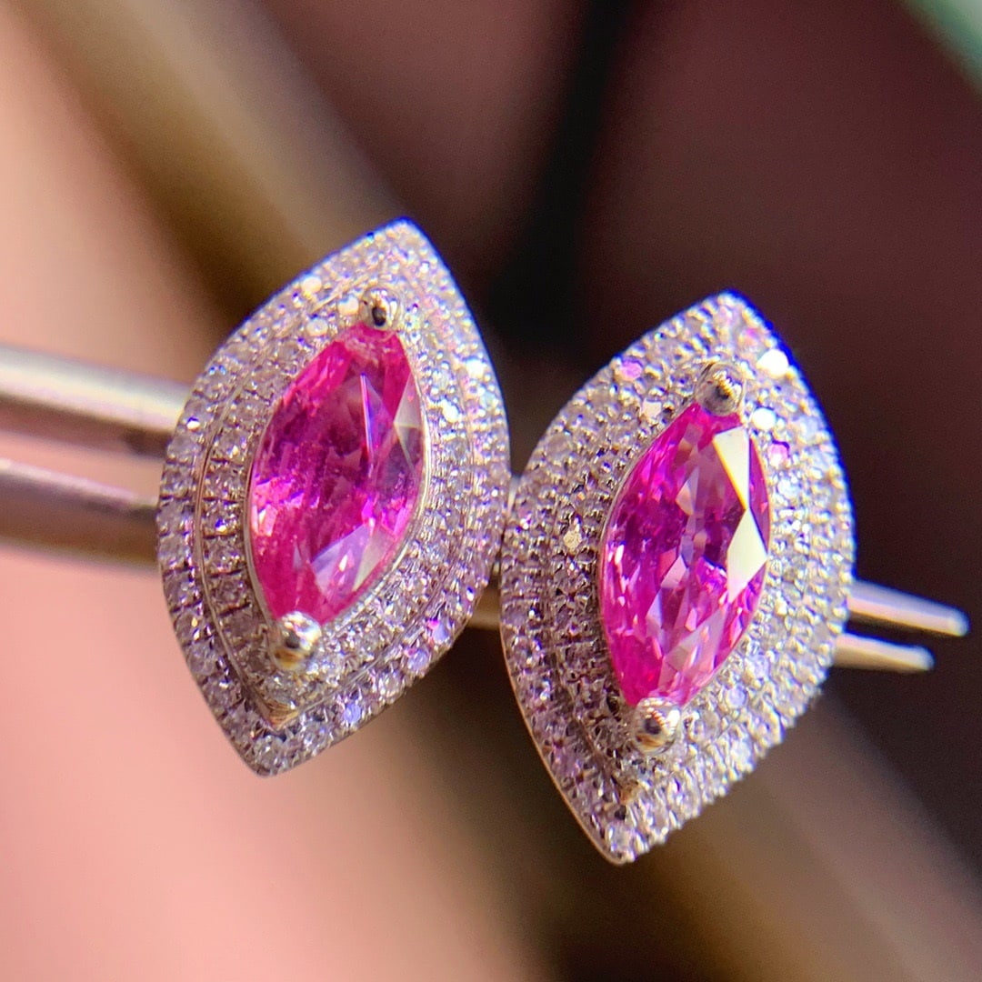 14K GOLD 1.35 CT NATURAL SAPPHIRE and DIAMOND EARRINGS - 3
