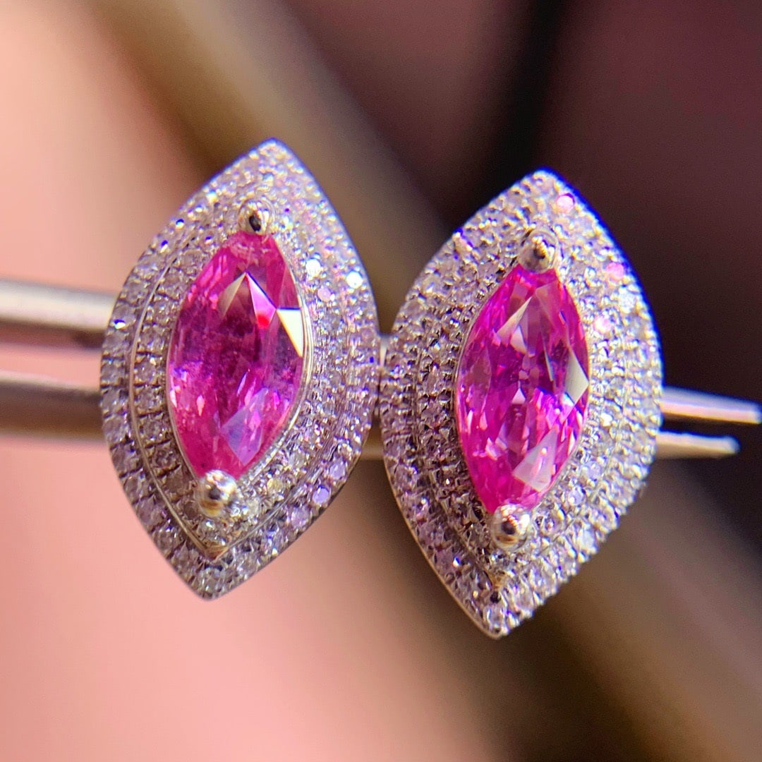 14K GOLD 1.35 CT NATURAL SAPPHIRE and DIAMOND EARRINGS - 4