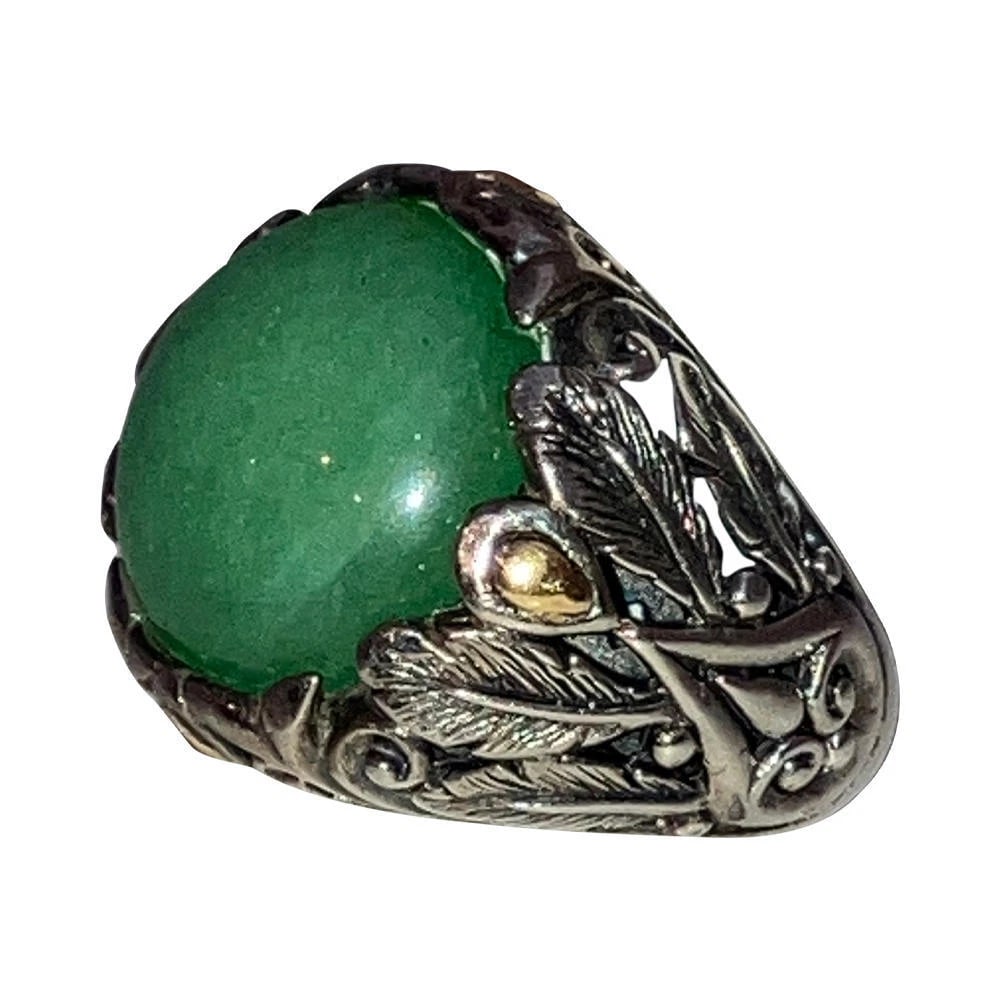18 kt Sterling Jadeite Ornate Ring - 3