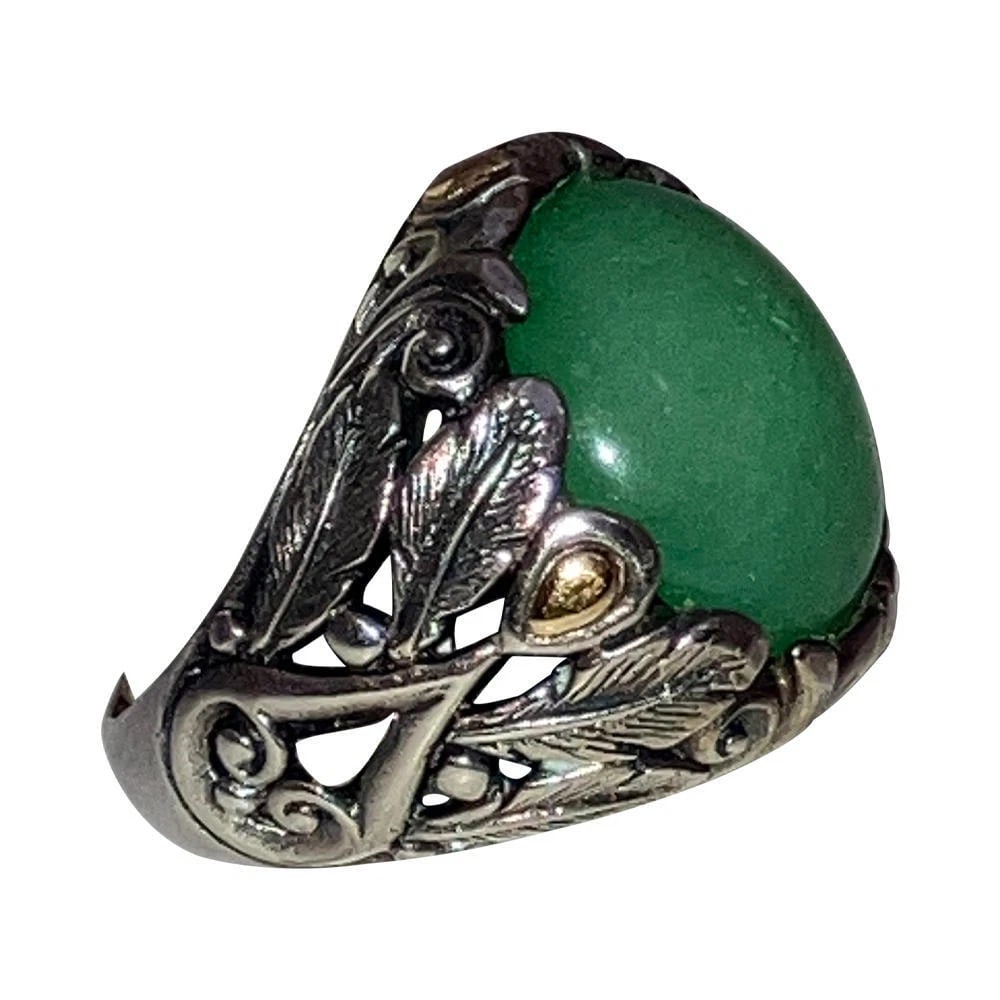 18 kt Sterling Jadeite Ornate Ring - 4