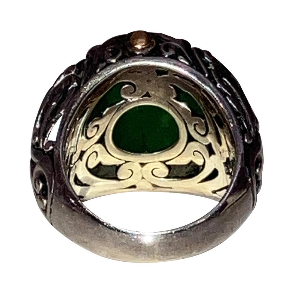18 kt Sterling Jadeite Ornate Ring - 6