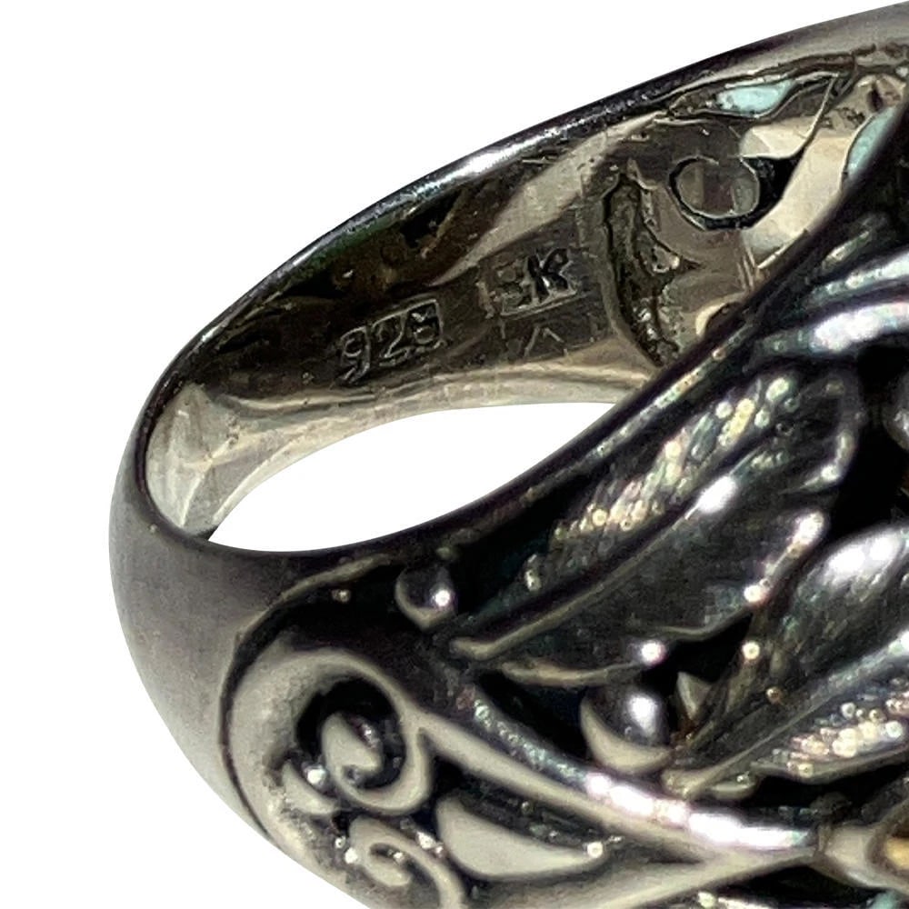 18 kt Sterling Jadeite Ornate Ring - 7
