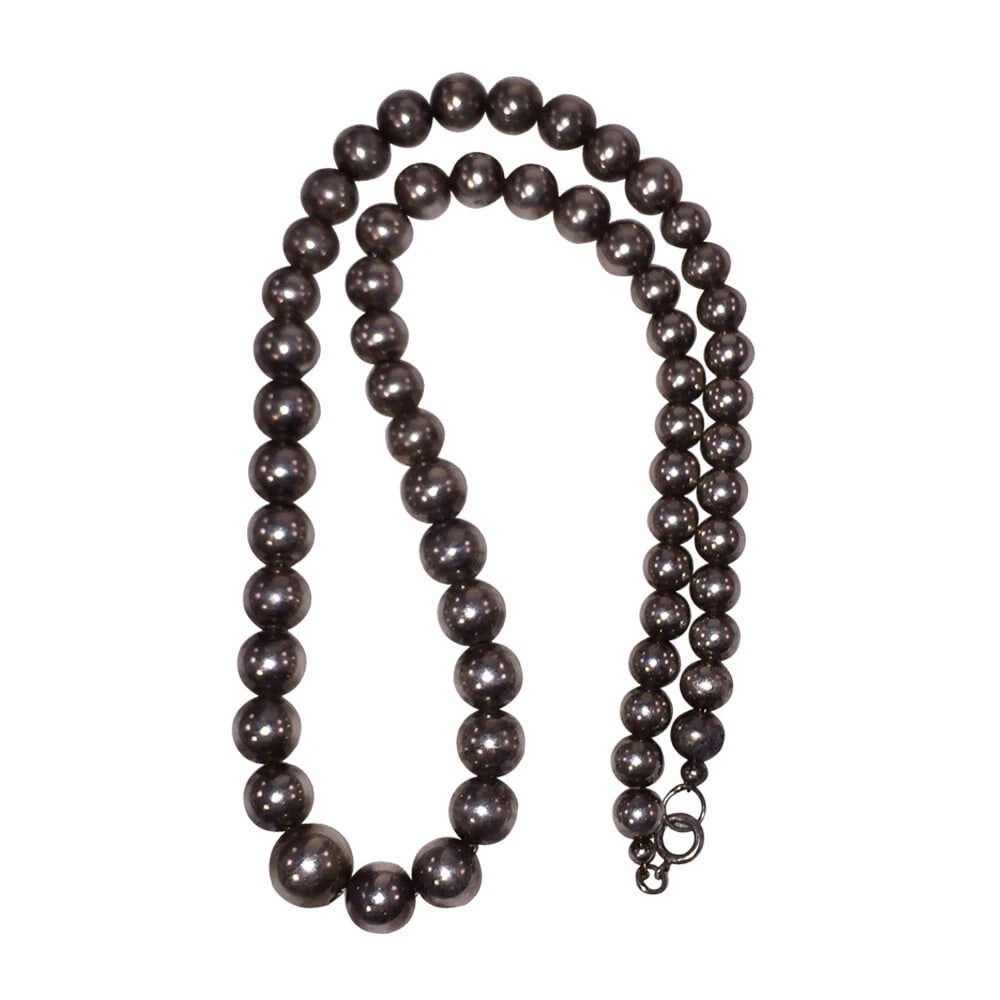 Graduated Sterling Silver Hollow Bead Necklace - 4