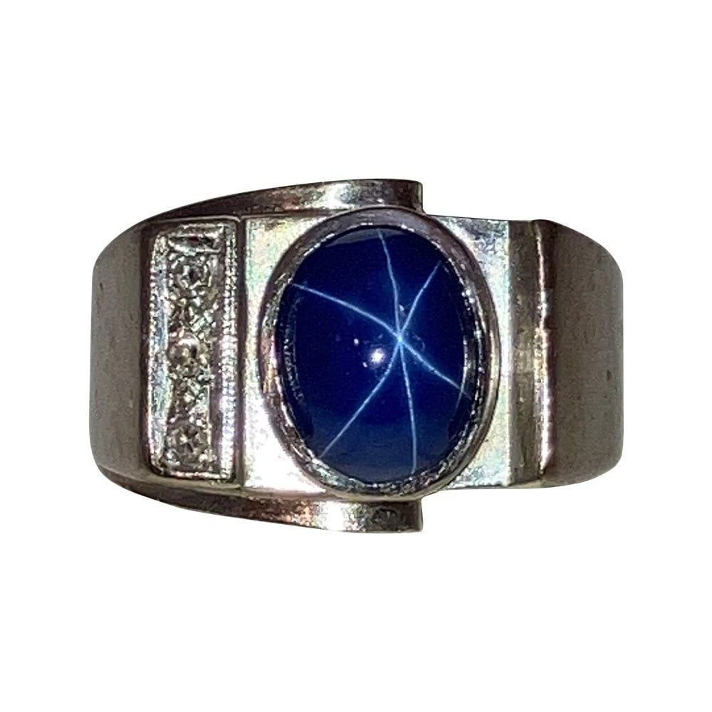 14 KT White Gold Blue Star Sapphire Diamond Ring (1 of 7)