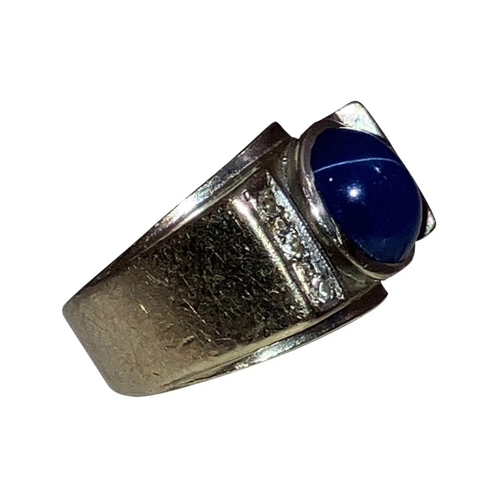 14 KT White Gold Blue Star Sapphire Diamond Ring - 3