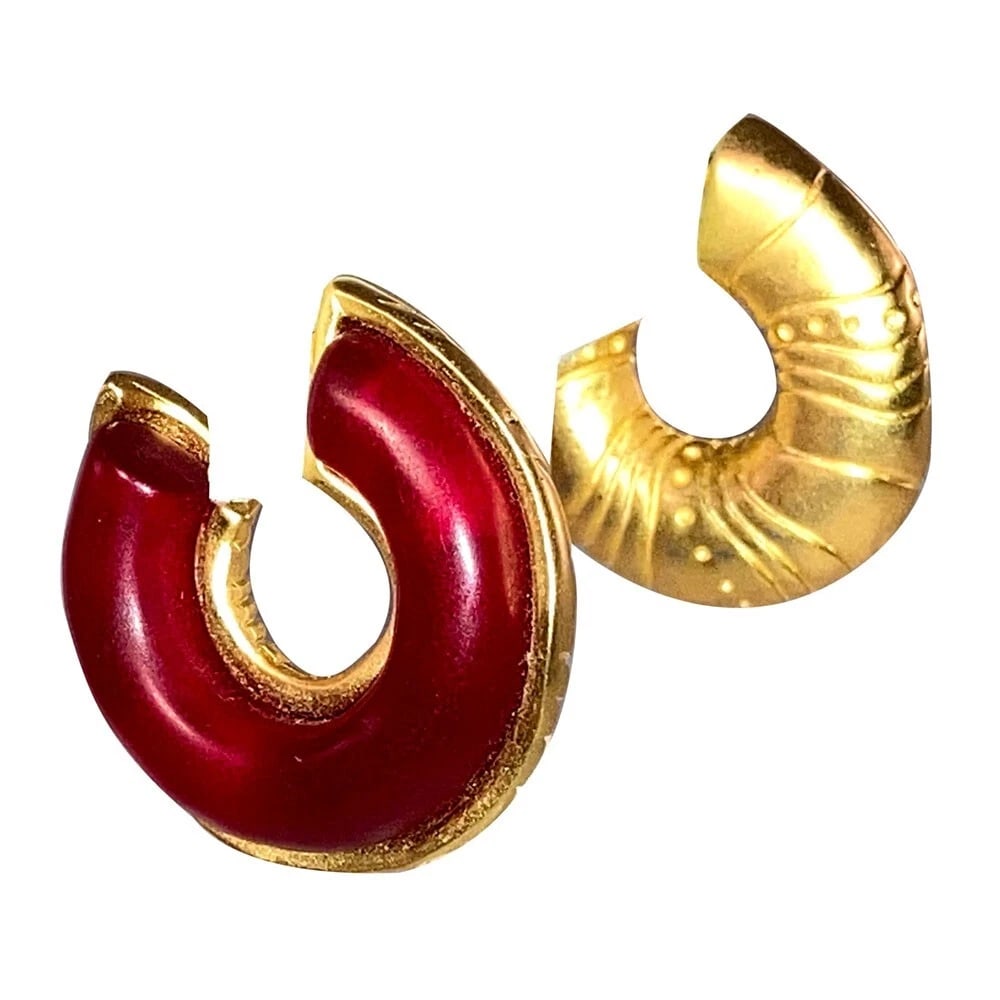 Kart Lagerfled Red Resin Gold Ton Hoop Earrings - 3