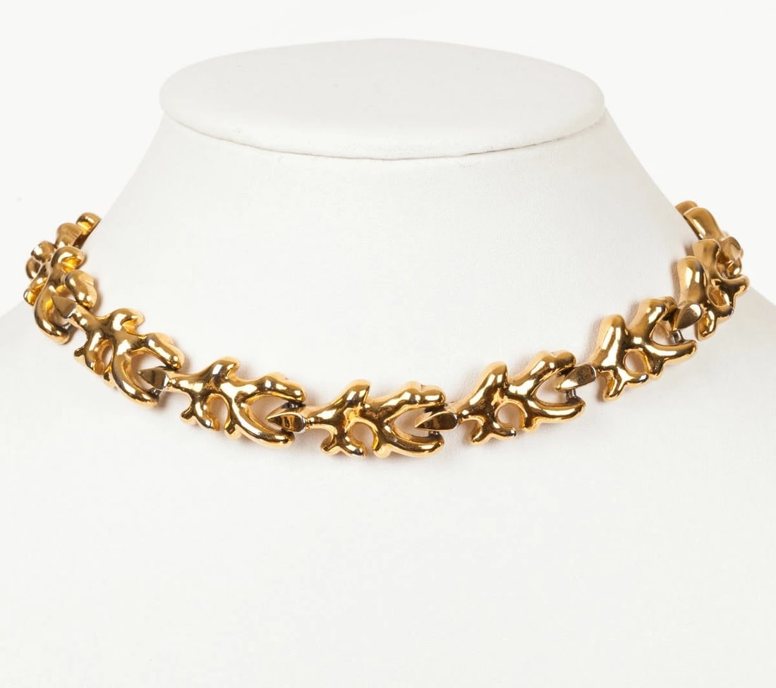 Ciner Goldtone Branch Coral Statement Necklace: Title:Ciner Goldtone Branch Coral Statement Necklace Description:Amazing 18 kt gold plated over costume metal necklace. Circa, 1950’s. Necklace measures, 15” long and ½” wide. Sig