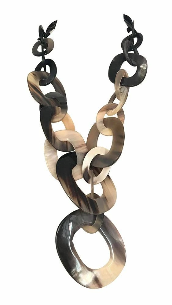 Hand Made Textured Cow Horn Necklace - 2