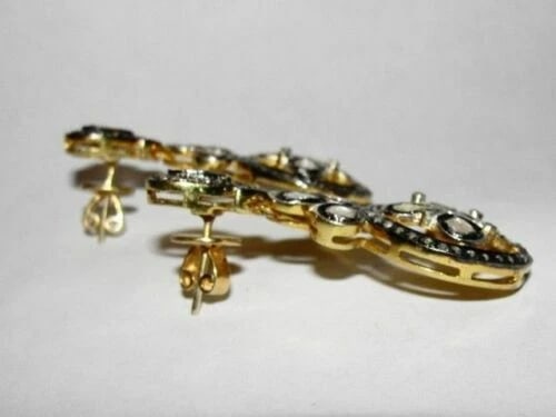 Victorian Inspired Rose Cut Diamond Chandelier Earrings - 4