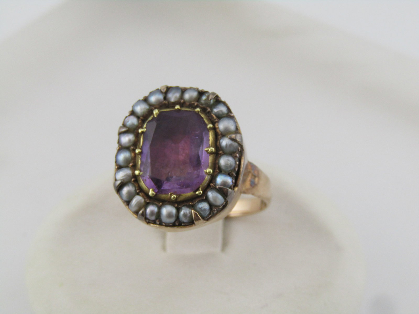 Antique Amethyst Seed Pearl 10kt-12kt Rin, Sz. 7, 1800's-1920's - 2