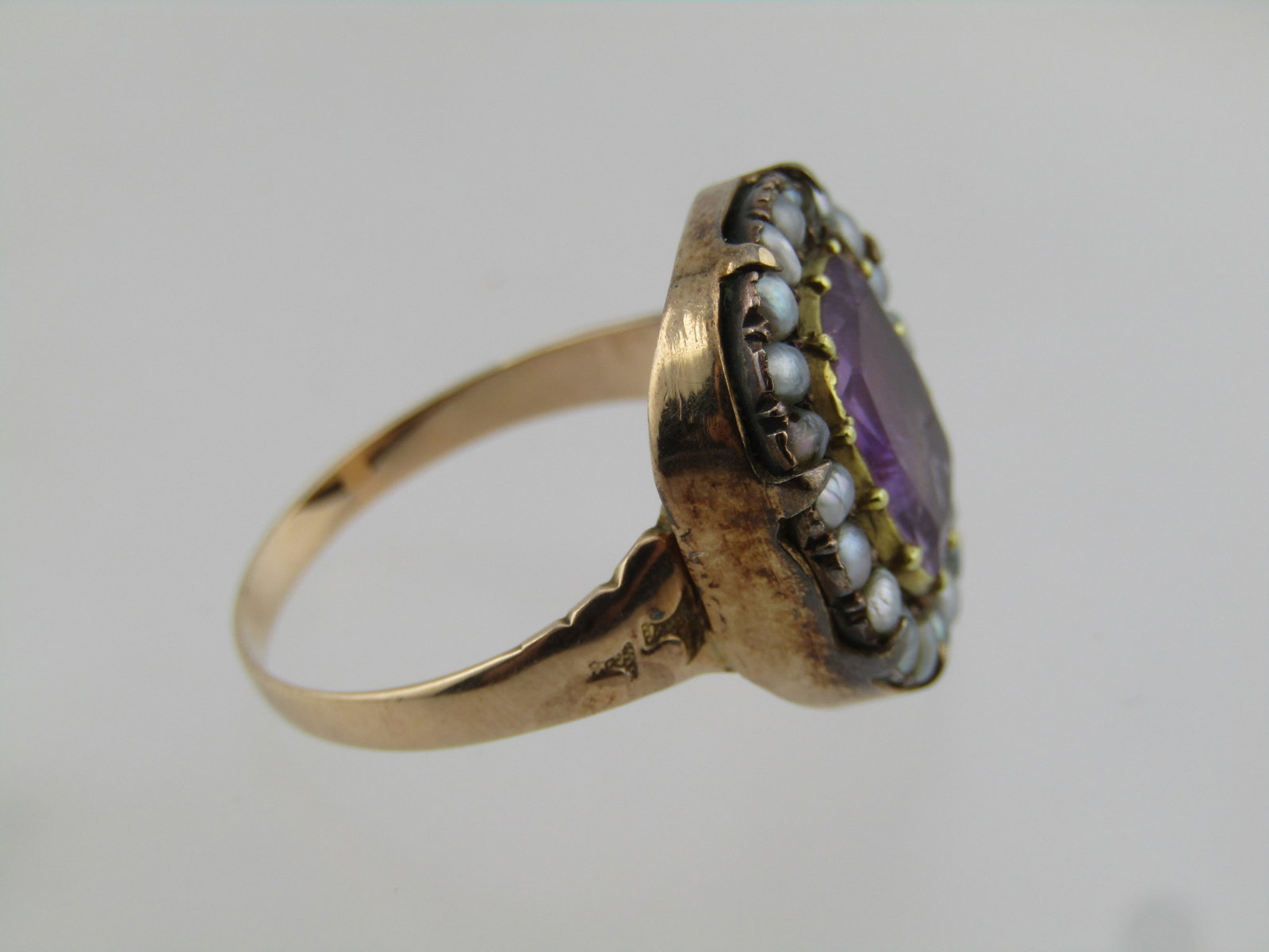 Antique Amethyst Seed Pearl 10kt-12kt Rin, Sz. 7, 1800's-1920's - 6