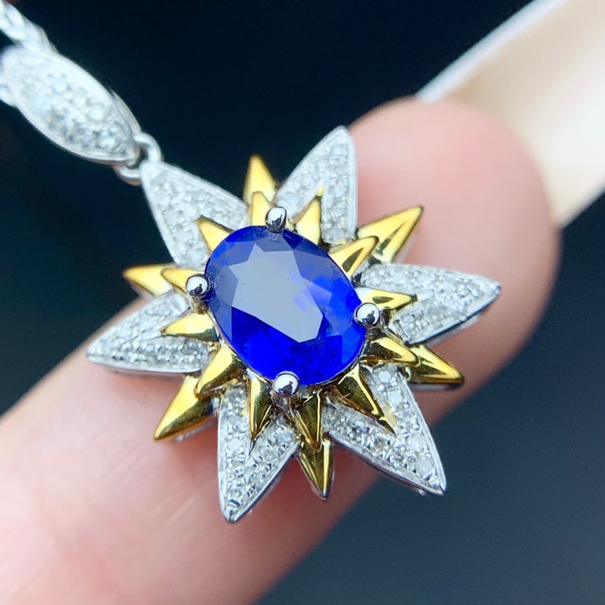 14K GOLD 1.05 CT NATURAL SAPPHIRE and DIAMOND PENDANT - 2