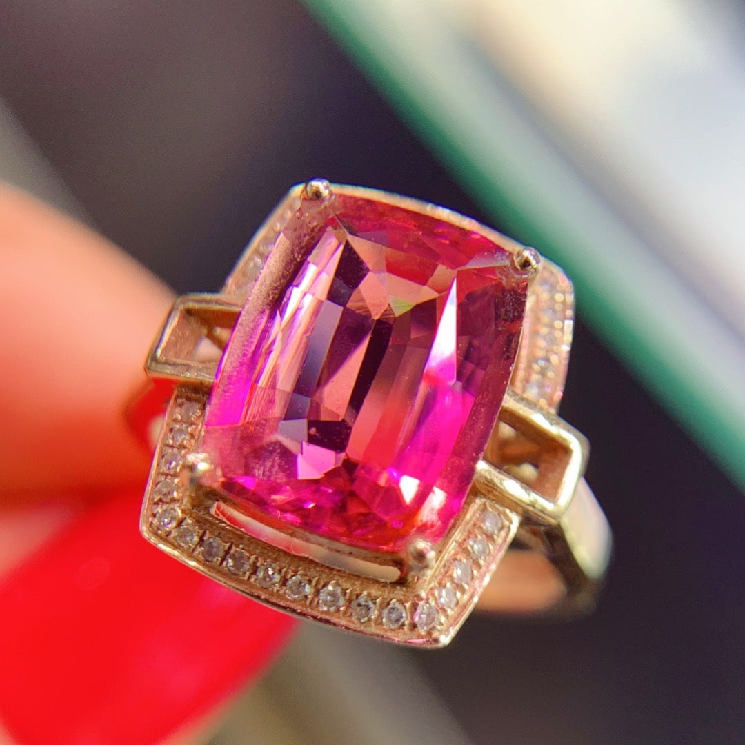 14K GOLD 6.3 CT NATURAL TOURMALINE and DIAMOND RING - 3